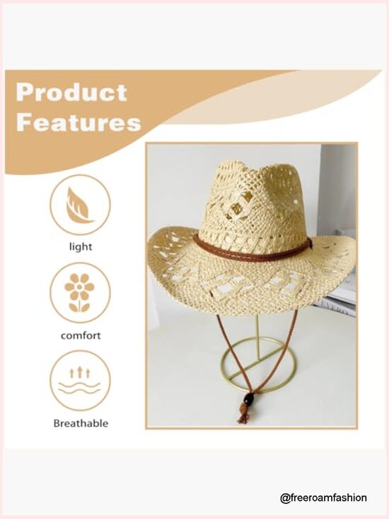 Sparkly Straw Cowboy Hat with Wide Brim, Foldable Sun Hat for Outdoor main image 3